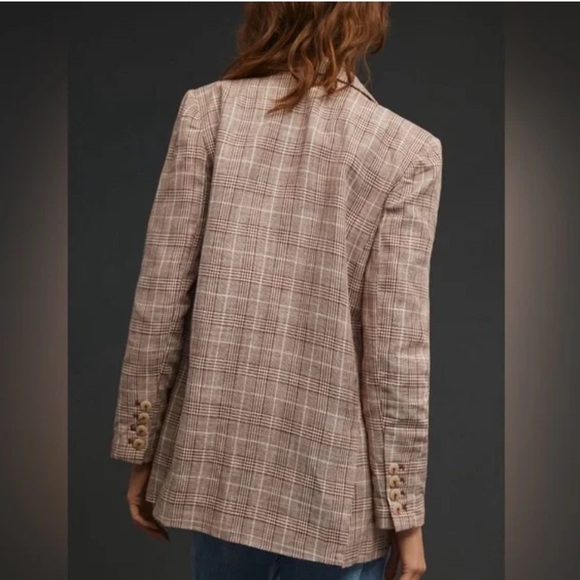 026 ANTHROPOLOGIE Maeve Women's Oversized Linen Plaid Blazer - Brown, Sz 8 - Picture 9 of 9